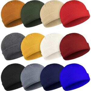 12 Pieces Trawler Beanie Hats Knit Cuff Beanie Roll-Up Edge Skull Cap Fisherman